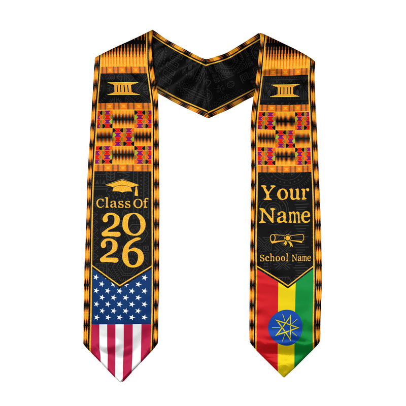 Customized Graduation Stole Ethiopia Showcasing Cultural Flag Pride Motif, Graduation Sash Class of 2026