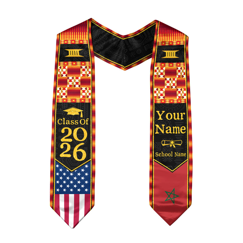 Customized Moroccan Graduation Stole Featuring Flag Pride Details, Graduation Sash Class of 2026