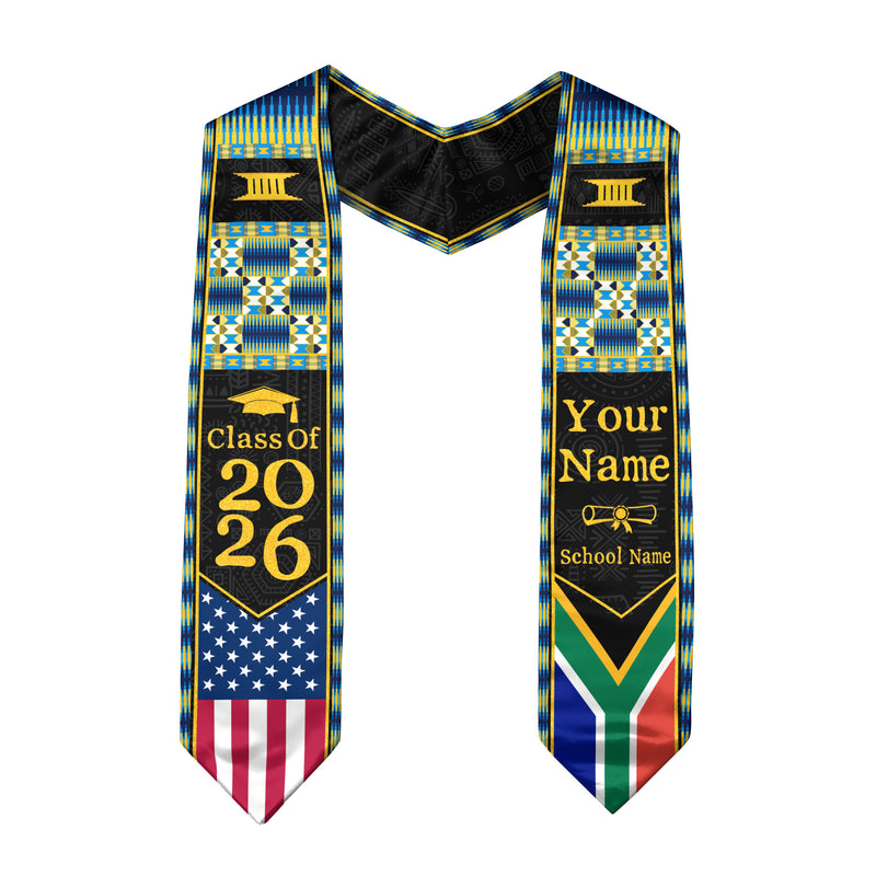Customized South Africa Graduation Stole with Flag Heritage Accents, Graduation Sash for the Class of 2026