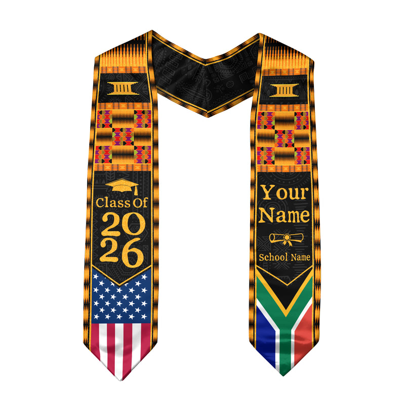Customized Graduation Stole for South Africa with Cultural Flag Design, Graduation Sash 2026