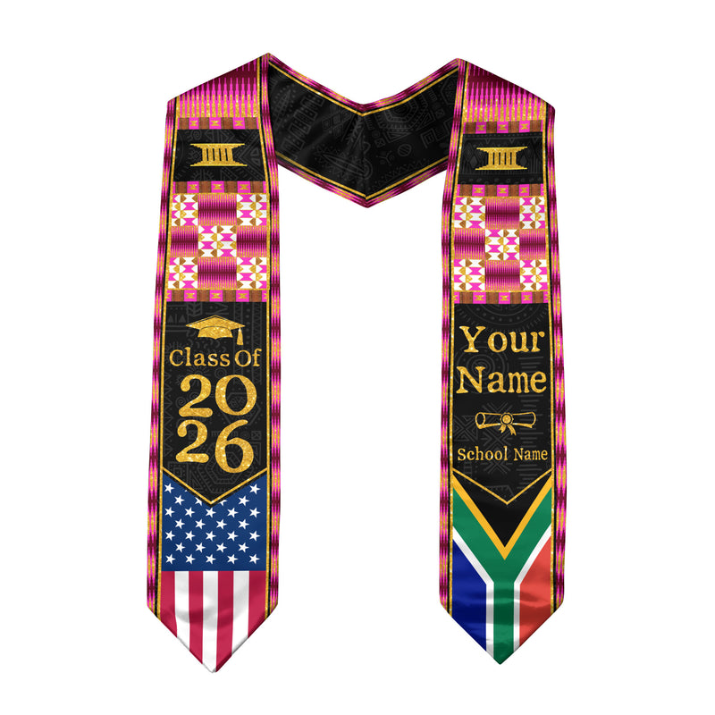 Customized South Africa Graduation Sash Showcasing Flag Pride Details, Ceremony Stole Class of 2026