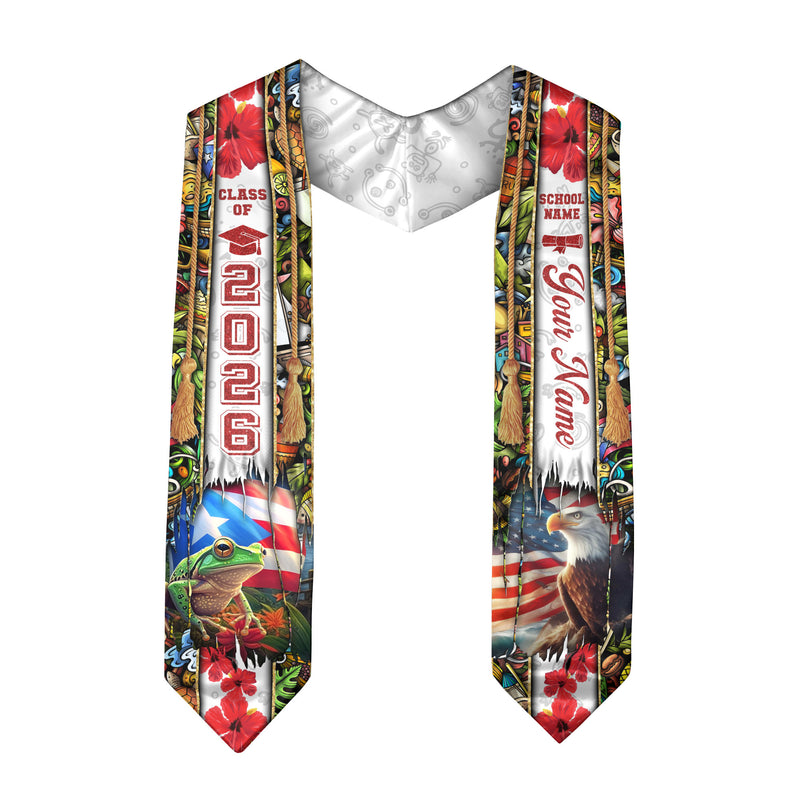 Puerto Rico Flag Graduation Stole 2026, Puerto Rican Graduation Sash, Custom Trim Finish