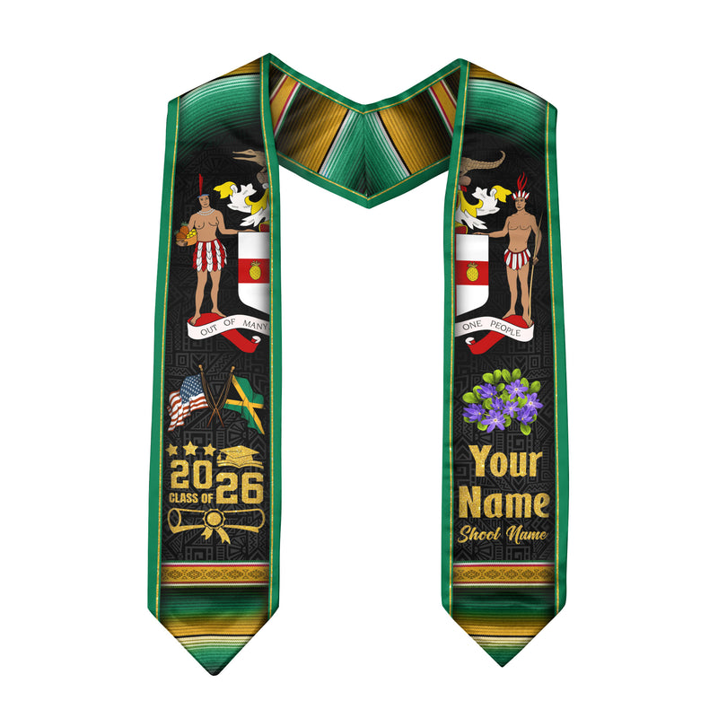 Jamaica Graduation Stole 2026, Jamaican Flag Sash, Custom Touch Option for Class of 2026