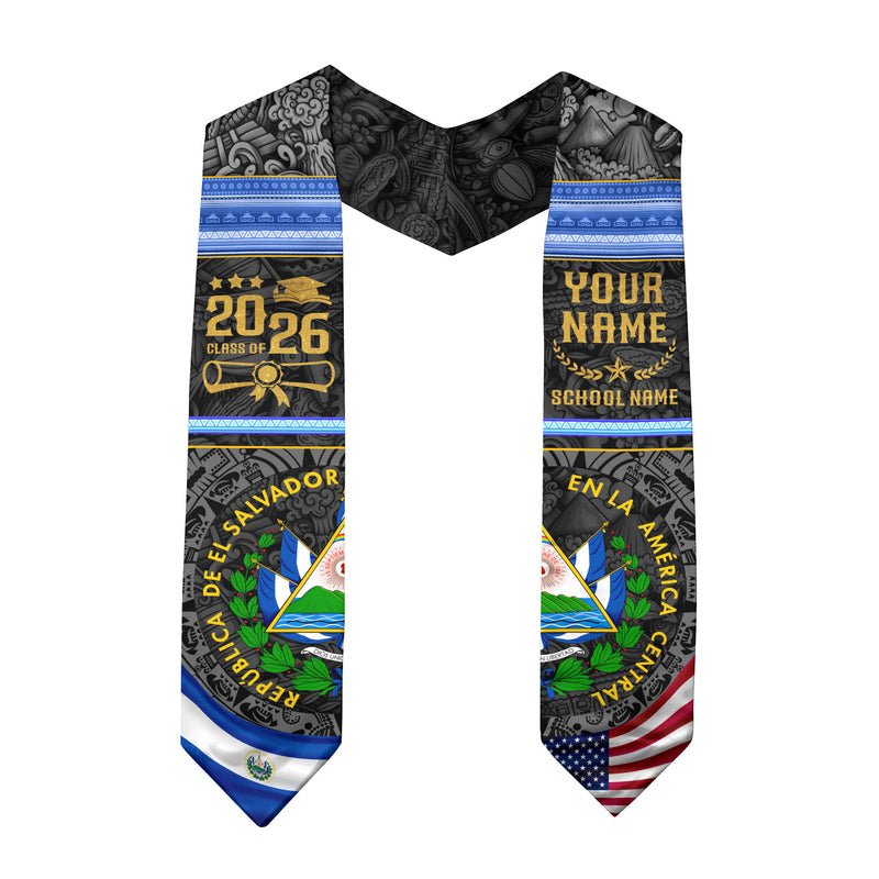 El Salvador Flag Graduation Stole 2026, Salvadoran Grad Sash, Signature Finish for 2026