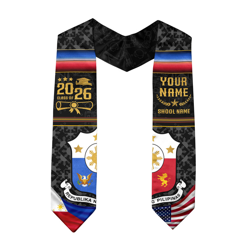 Philippines Flag Graduation Stole 2026, Filipino Grad Sash, Signature Custom Finish 2026