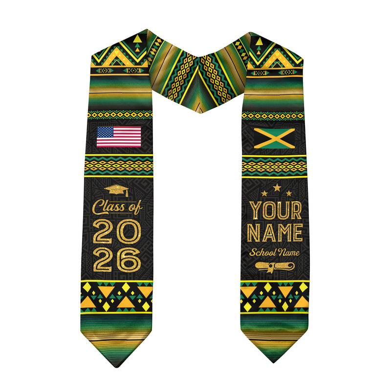 Jamaican Flag Graduation Stole 2026, Jamaica Stole Sash, Custom Finish for Graduates