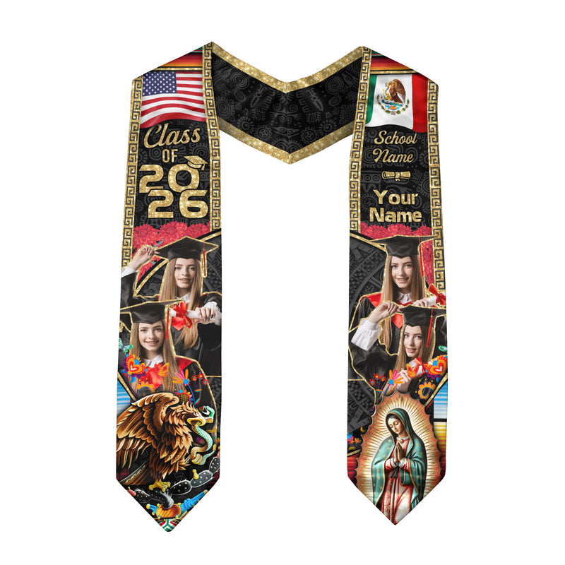 Mexico Graduation Sash 2026, Mexican Flag Graduation Stole, Custom Finish for Graduates