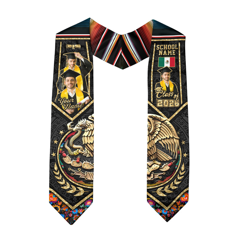 Mexico Graduation Stole 2026, Mexican Flag Sash, Graduation Stole with Custom Accent