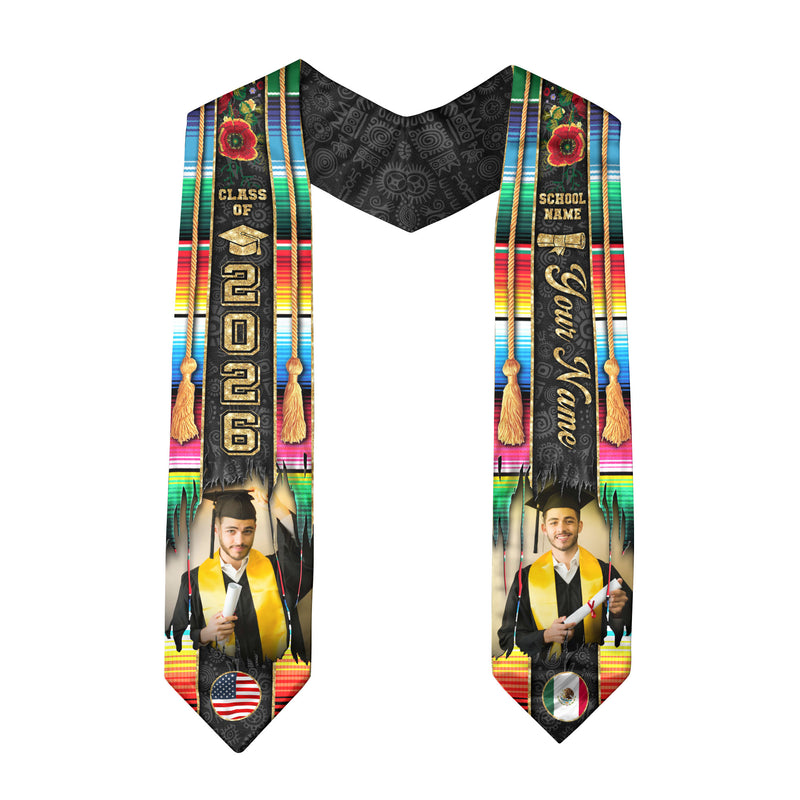 Mexican Graduation Sash 2026, Mexico Graduation Stole, Custom Touch Flag Sash for Grads