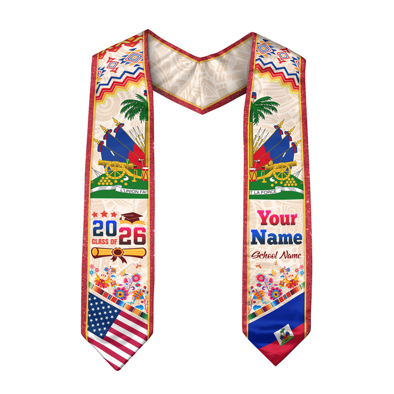 Haiti Graduation Stole 2026, Haitian Flag Sash, Custom Touch Option for Class of 2026