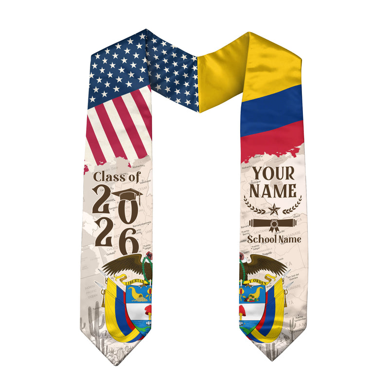 Colombian Flag Graduation Sash 2026, Colombia Graduation Stole, Custom Detail for Grads