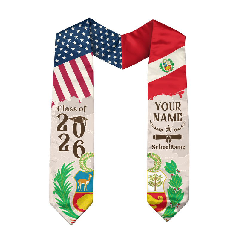 Peruvian Flag Graduation Sash 2026, Peru Graduation Stole, Custom Finish for 2026