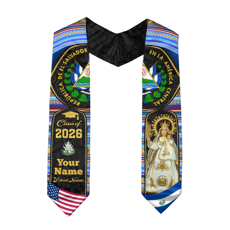 El Salvador Graduation Stole 2026, Salvadoran Flag Sash, Custom-Ready Style for 2026