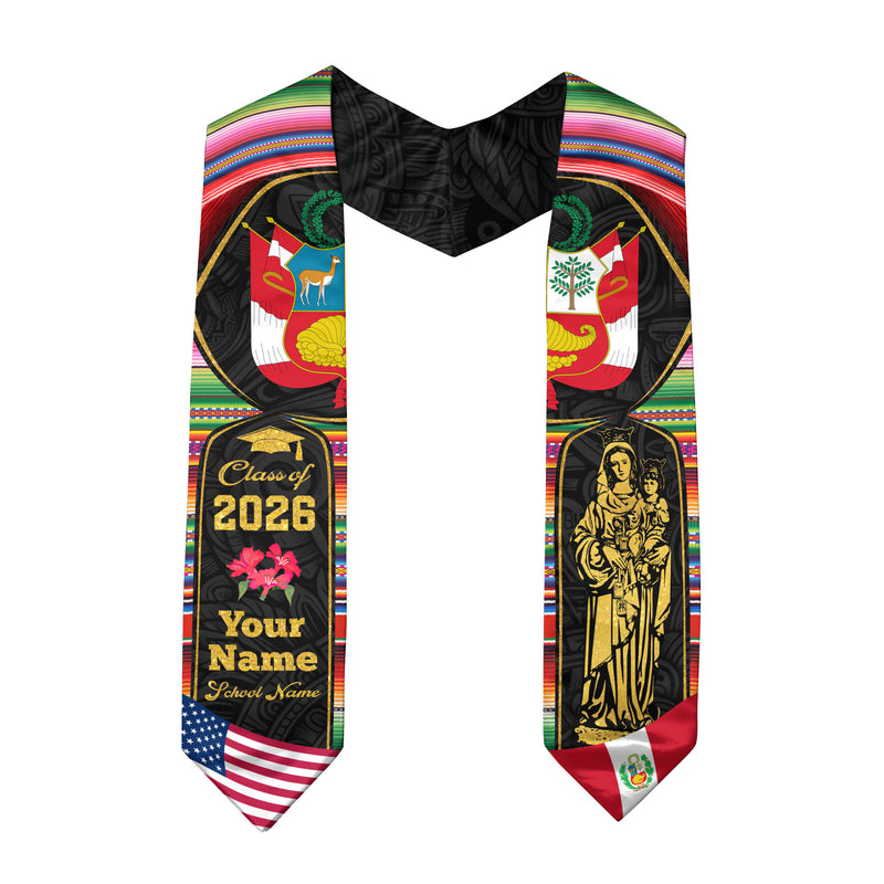 Peru Graduation Sash 2026, Peruvian Flag Stole, Custom Touch Graduation Stole 2026