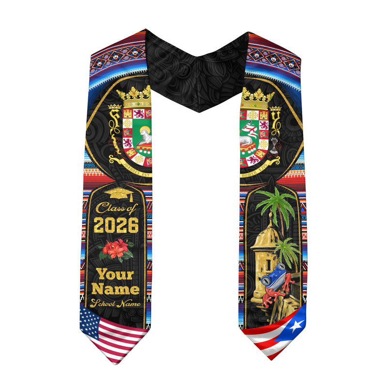 Puerto Rico Graduation Stole 2026, Puerto Rican Flag Sash, Custom-Ready Style for 2026