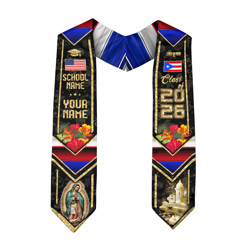 Puerto Rico Graduation Stole 2026, Puerto Rican Flag Sash, Tailored Detail for Grads