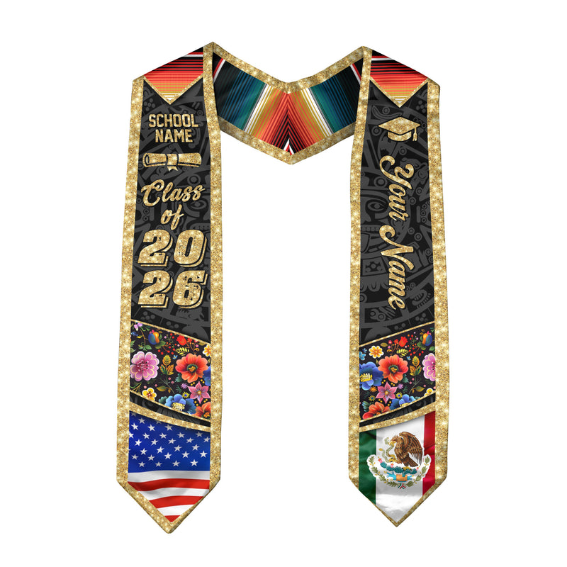 Mexico Graduation Stole 2026, Mexican Stole Sash, Mexican American Flag Graduation Sash