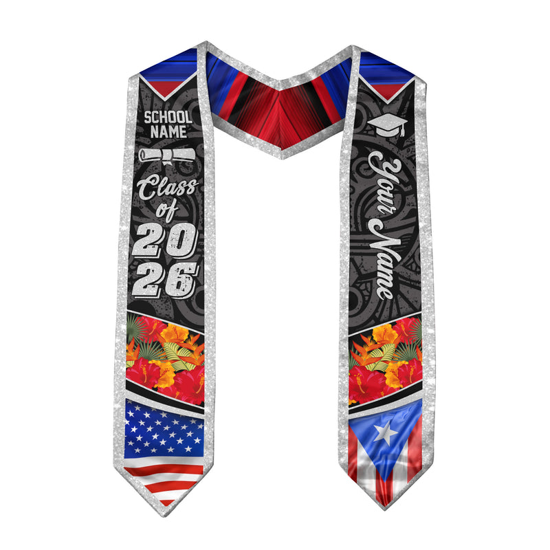 Puerto Rican Flag Graduation Sash 2026, Puerto Rico Stole, Bespoke Touch Accessory