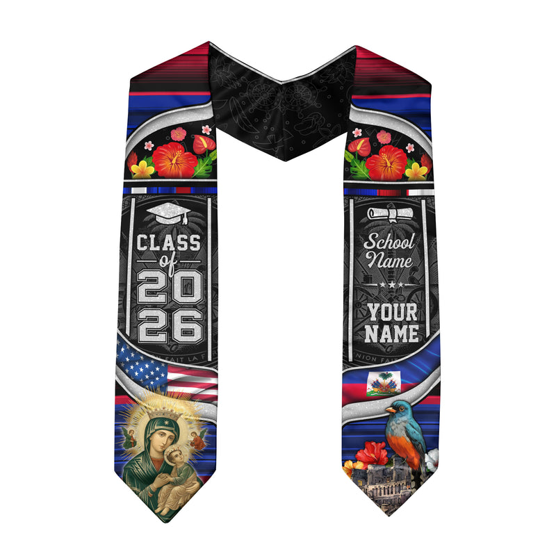 Class of 2026 Haiti Graduation Sash, Haitian Flag Stole, Bespoke Finish Graduation Stole