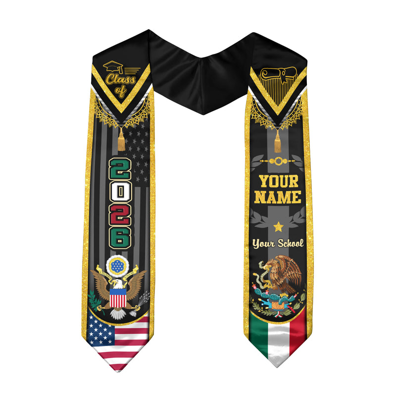 Mexican Flag Graduation Sash 2026, Mexico Stole, Signature Custom Finish for Graduates