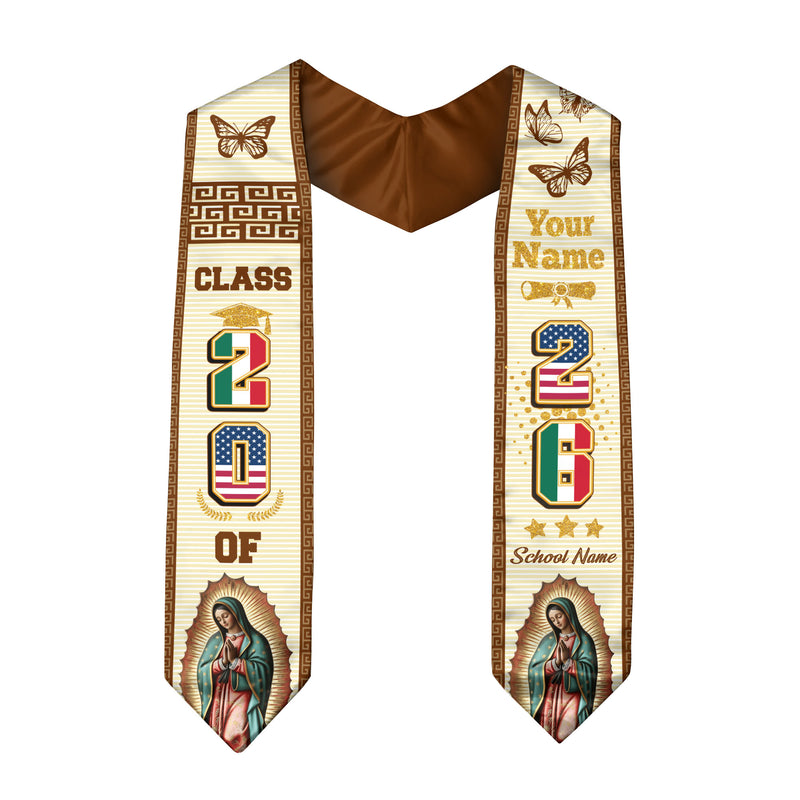 Class of 2026 Mexico Graduation Sash, Mexican Flag Stole, Custom-Ready Graduation Style