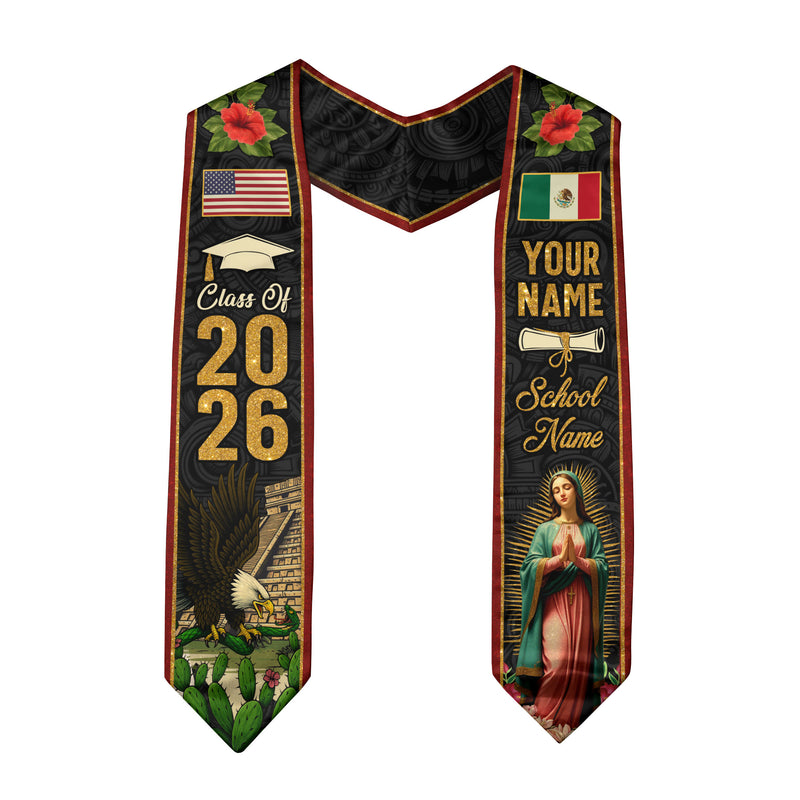 Mexican Graduation Stole 2026, Mexico Flag Sash, Personalized Accent Option for Ceremony