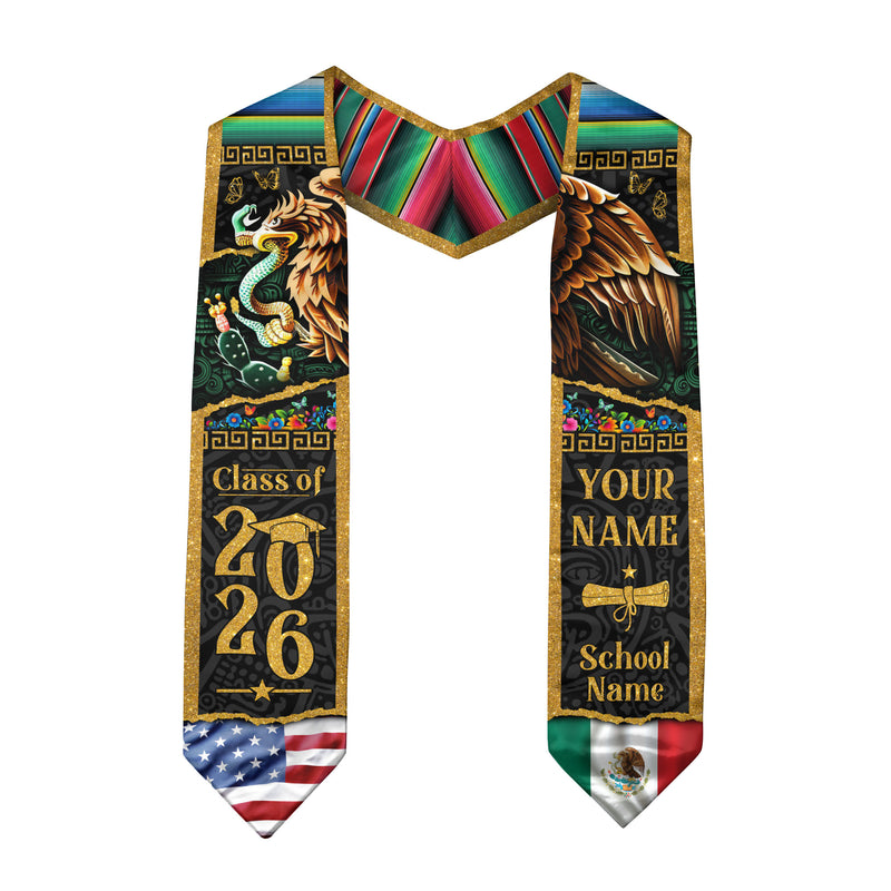 Mexican American Flag Graduation Stole 2026, Mexico Stole, Mexican Graduation Sash