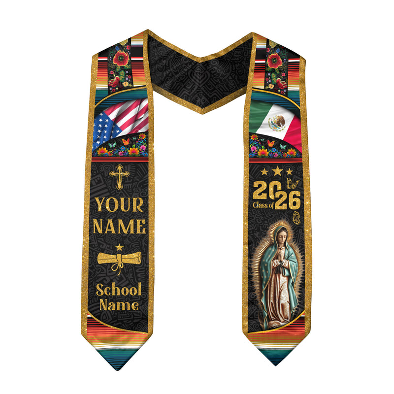 2026 Mexican Graduation Stole, Mexico Flag Stole, Mexican Stole for Graduation