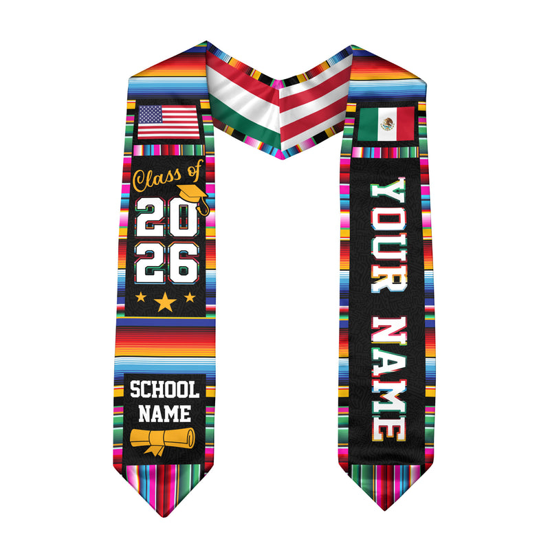Mexico Flag Graduation Sash 2026, Mexican Stole for Graduates, Personal Detail Available