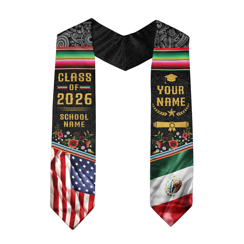 Customized Graduation Stole for Mexico Ceremonies, Mexican Flag Inspired Sash Celebrating Class of 2026