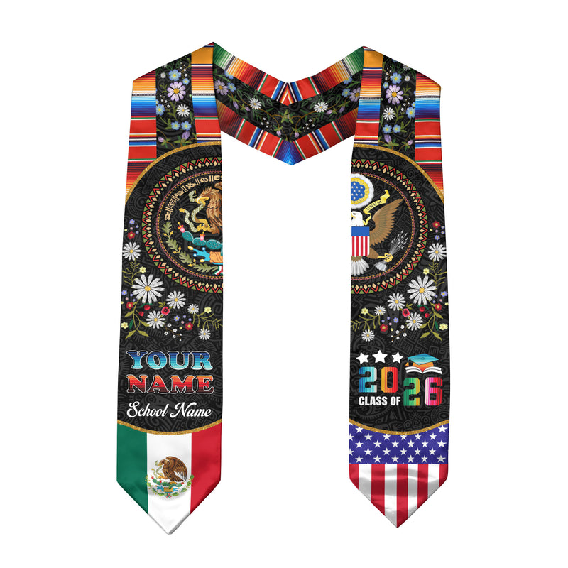 Customized Mexico Graduation Sash Featuring Traditional Flag Colors, Ceremony Stole for Class of 2026