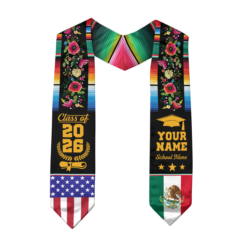 Mexico Flag Graduation Stole 2026, Mexican Graduation Sash, Optional Detail Add-On