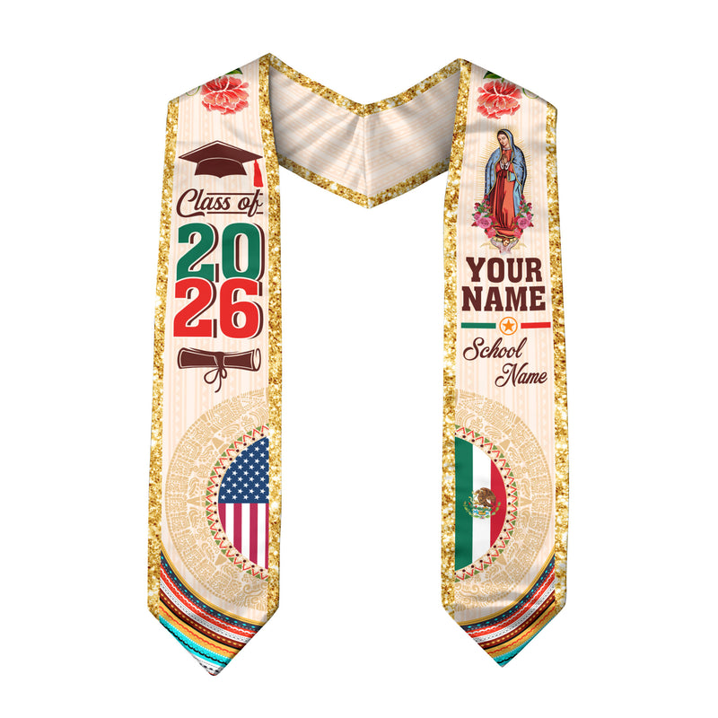 Mexico Flag Graduation Stole 2026, Mexico Sash for Ceremony, Personalized Detail Option