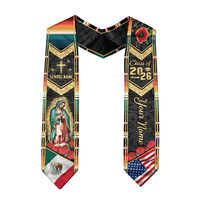 Mexico Flag Graduation Stole 2026, Mexican Graduation Sash, Add Your Name Detail Option