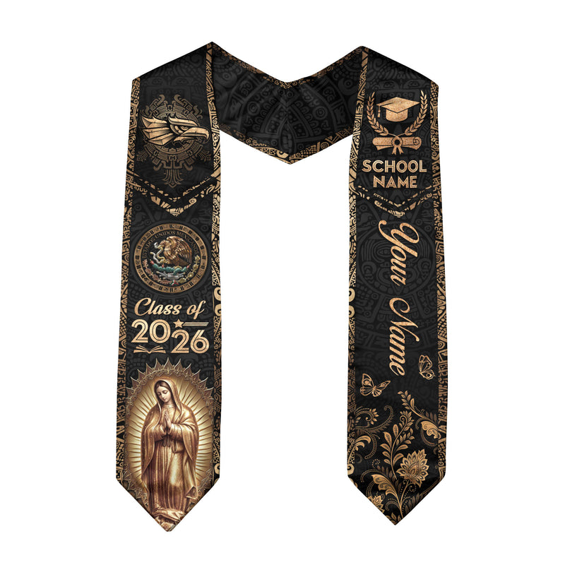 Mexico Flag Graduation Sash 2026, Mexican Stole for Grads, Personal Text Detail Available