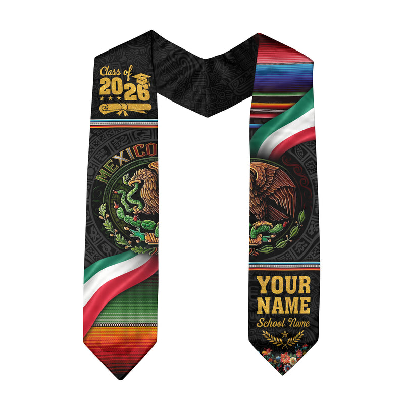 2026 Mexican Graduation Sash, Mexico Flag Stole, Choose Name & Year Detail for Graduates