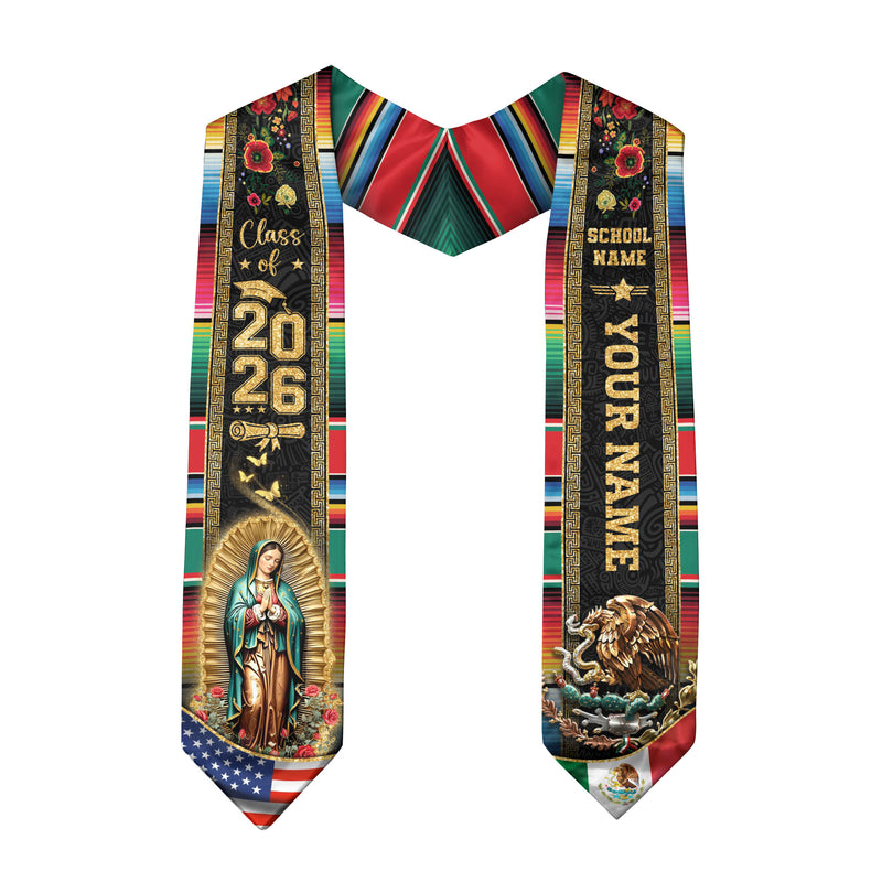Mexican Flag Graduation Stole 2026, Mexico Sash for Graduation, Personalization Option