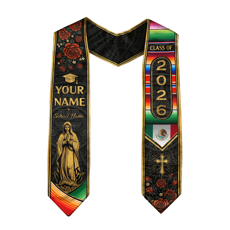 Mexico Graduation Sash 2026, Mexican Flag Stole for Graduates, Personalized Stitch Option