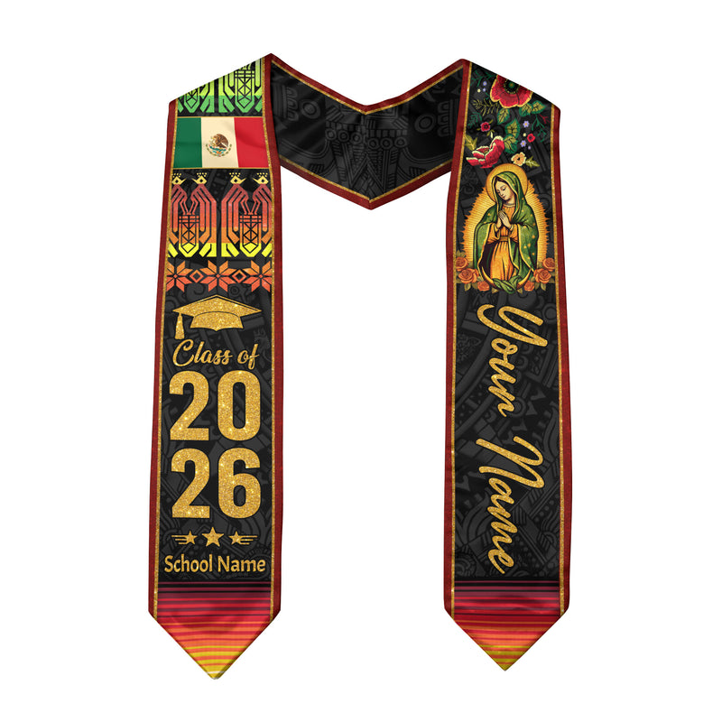 Customized Graduation Stole Mexico 2026, Mexican Flag Sash, Formal Academic Accessory for Graduates