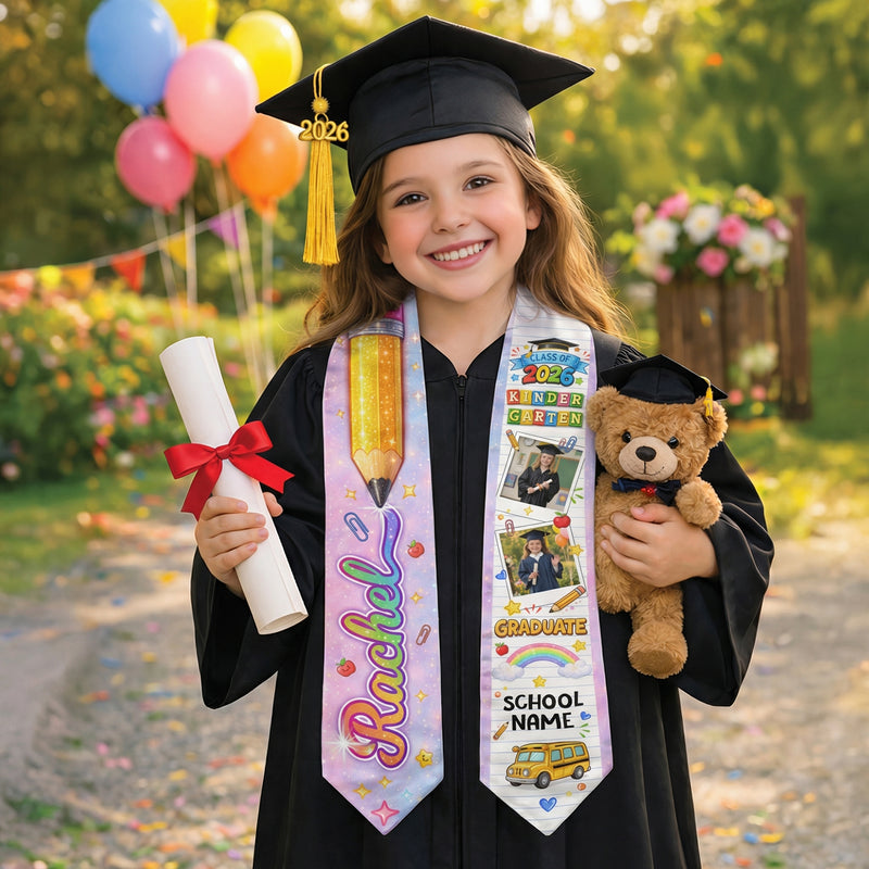 Personalized Kids Graduation Stole - Custom Photo & School Name Star 2026 Sash