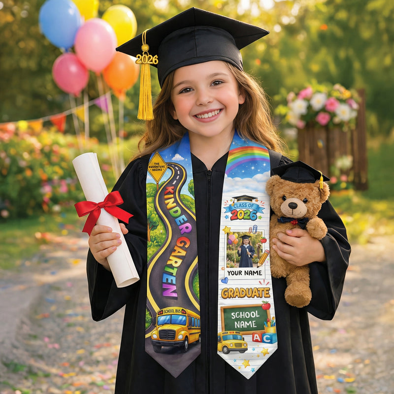 School Bus & Road Graduation Stole Kids - Personalized Photo Class of 2026