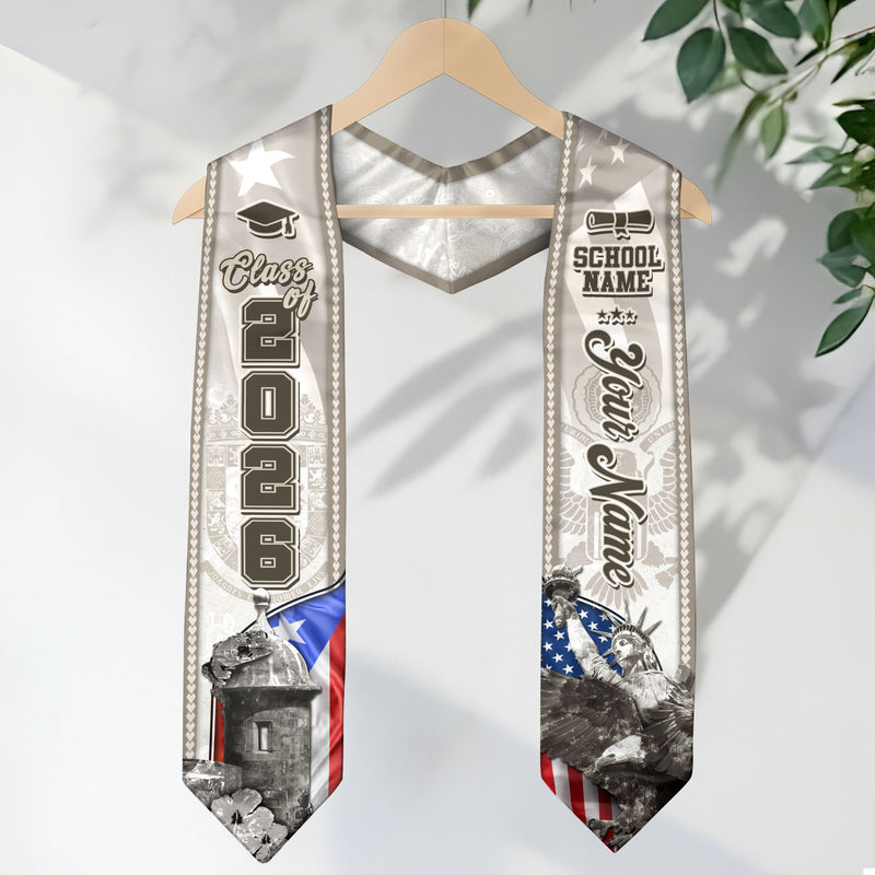 Puerto Rico Flag Graduation Stole 2026, Puerto Rican Sash, Signature Custom Finish