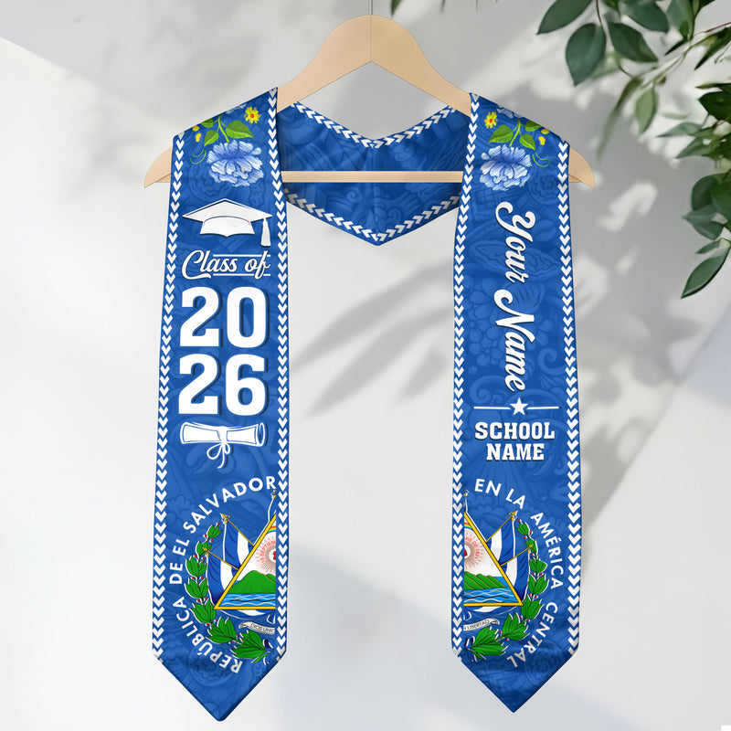 2026 Salvadoran Flag Graduation Sash, El Salvador Stole, Personalized Finish for Graduates