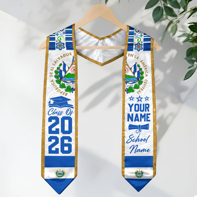 2026 El Salvador Graduation Sash, Salvadoran Flag Stole, Custom Detail Style for Grads