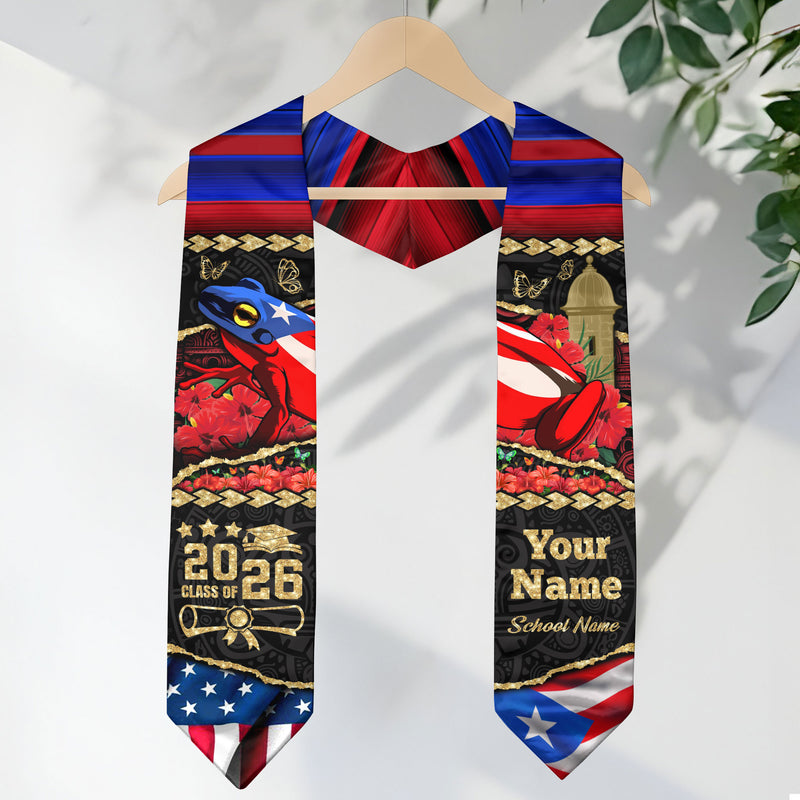 Customized Puerto Rico Graduation Stole with Flag Heritage Design, Graduation Sash for Class of 2026