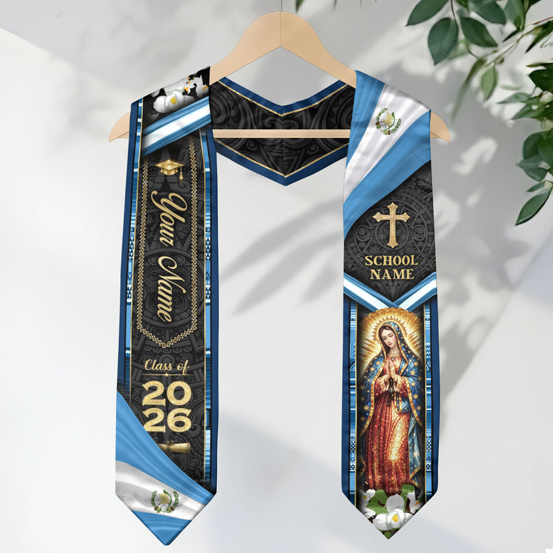 Guatemala Graduation Stole Custom 2026 Guadalupe Cross Flag Blue Sash Gift