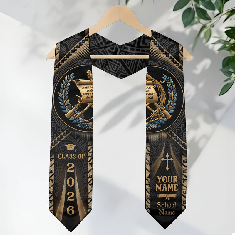 Personalized Guatemala Graduation Stole - Custom Name School Maya Heritage Quetzal Sash