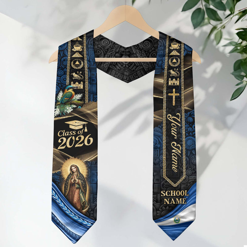 Custom Name El Salvador Graduation Stole Class of 2026 - Torogoz Heritage Sash