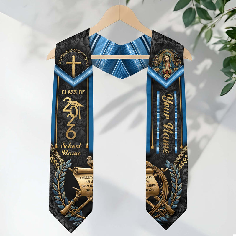 Custom Guatemala Stole 2026 - Personalized Name School Virgin Mary & Quetzal Sash