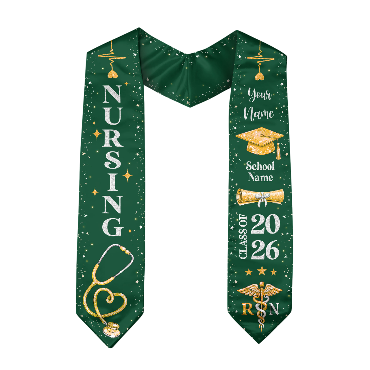 RN Nursing Graduation Stole, Class of 2026, Personalized Name and School, Heartbeat Design, Graduation Sash Gift